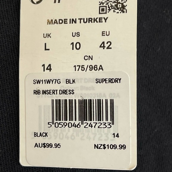NEW Superdry Women's Rib Insert Dress Black Pockets Size 10 - Picture 10 of 10